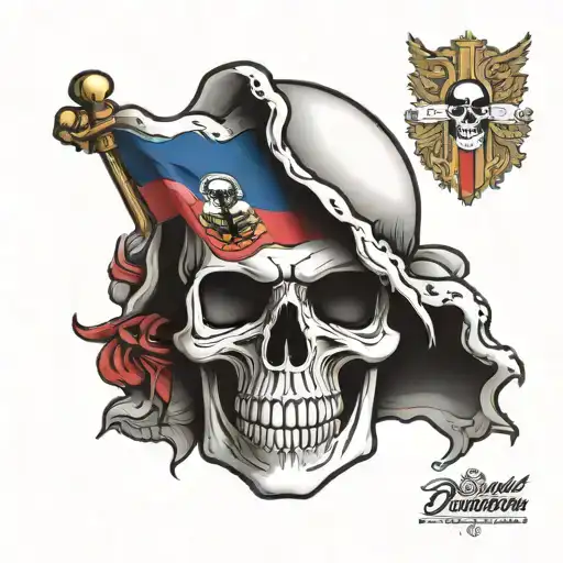 Skull With Colombia And Dominican Republic Flag