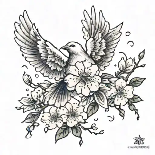 Cherry Blossom With Self Love Quote And Doves Flying