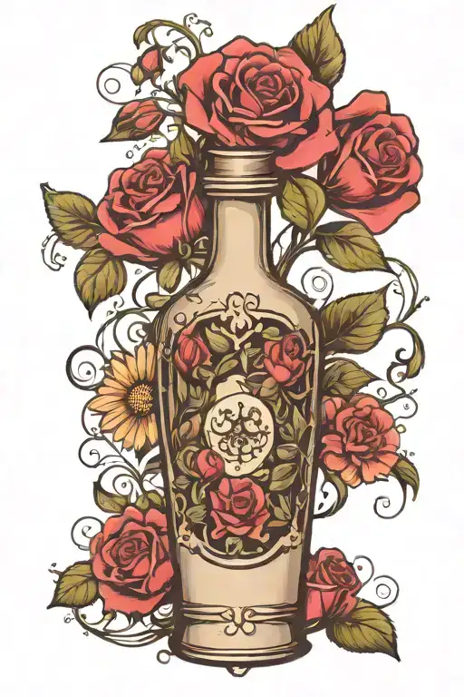 Potion Bottle Rose Honeysuckle Daisy Sweet Pea Boquet