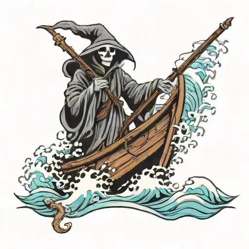 Grim Reaper On A Boat With Waves