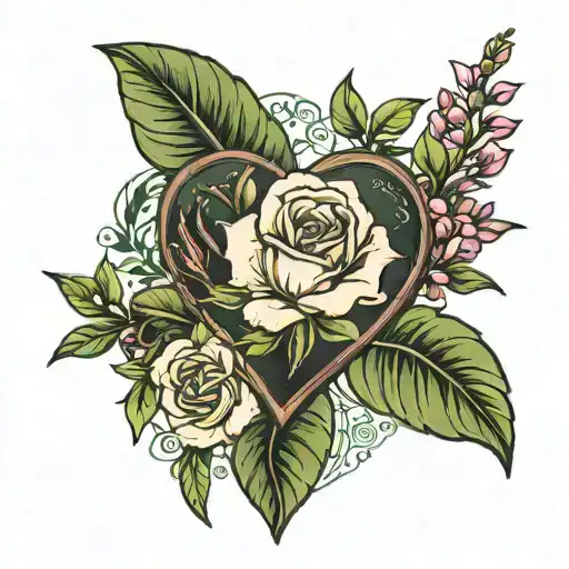 Dark Green Heart With Belladonna Plant And Oleander Flower