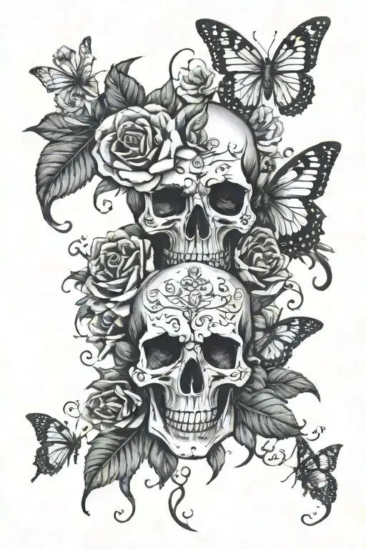 Narcissus Flowers Roses Butterflies Victorian Skull