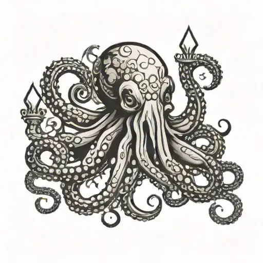 Octopus Holding A Trident With Its Tentacles Cut