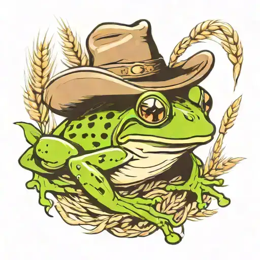 Frog With Cowboy Hat With Wheat In Mouth