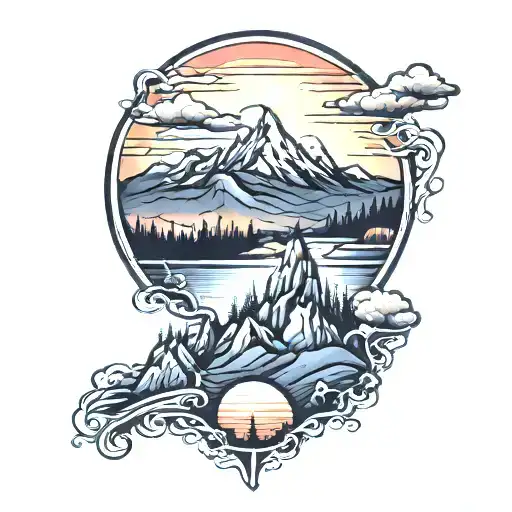 Mountain Landscape With Sunset Background