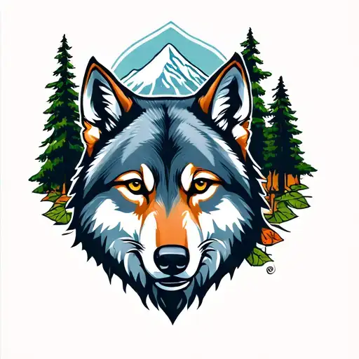 Mountain And Forest With A Wolf Surrounded