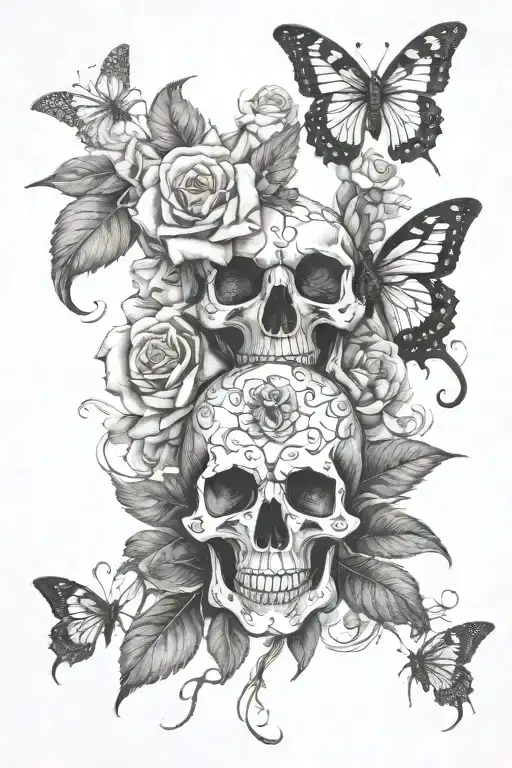 Narcissus Flowers Roses Butterflies Victorian Skull