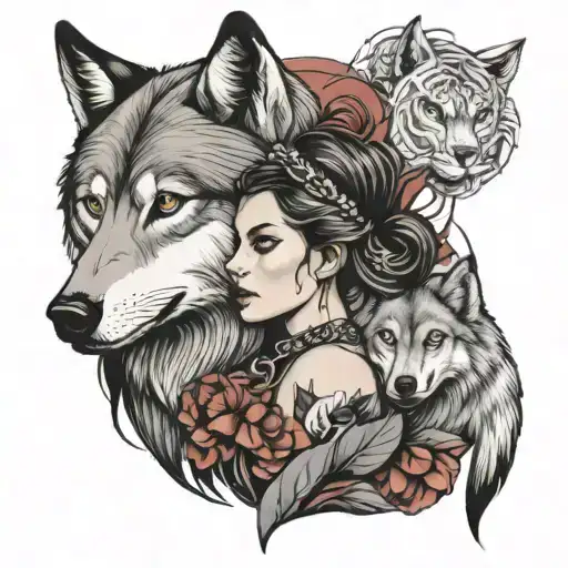 Woman And A Wolf