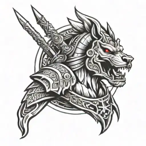 Spartan With Snake Axe Sword Or Wolf Face Made