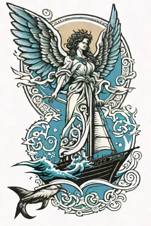 Angel Incorporate Blue High Tide And Sail Boat