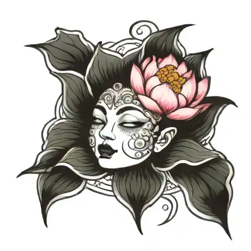 Face And Lotus Flower