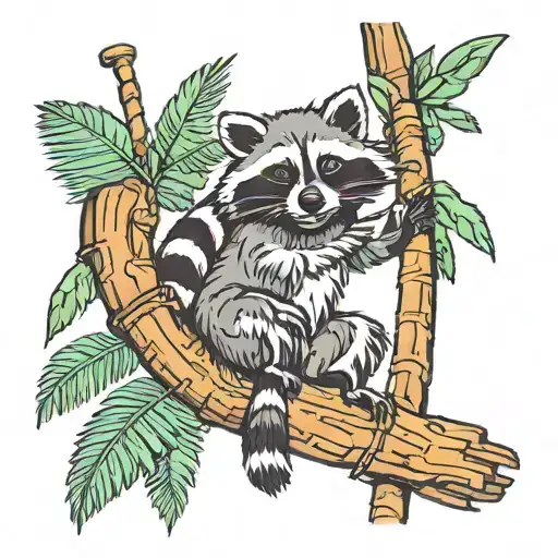Raccoon With Rebar Climbs Palm Tree