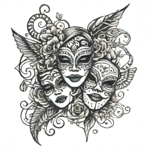 Dance Outline With Music Notes And Acting Masks Adorned