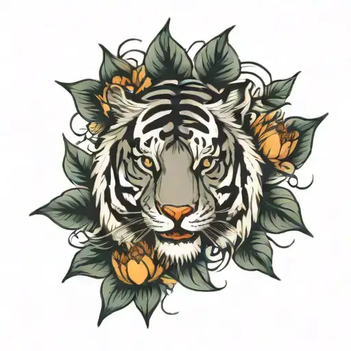 Gey Tiger With Lotuses