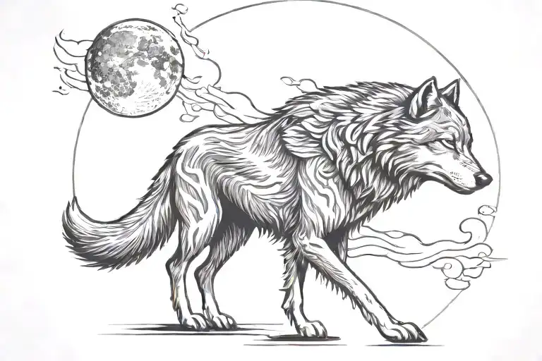 Wolf Facing At Te Full Moon And Howling