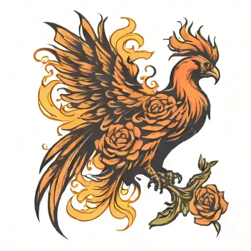 Phoenix With Fire And Flowers