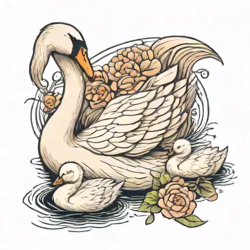 A Mother Swan With 2 Cygnets Incorporating The Name Ada