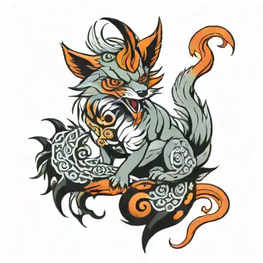 Fearsome And Handsome Nine Tail Fox Demon In Animal Form