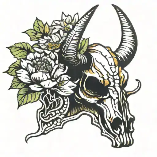 Longhorn Skull Water Lilly Poppy