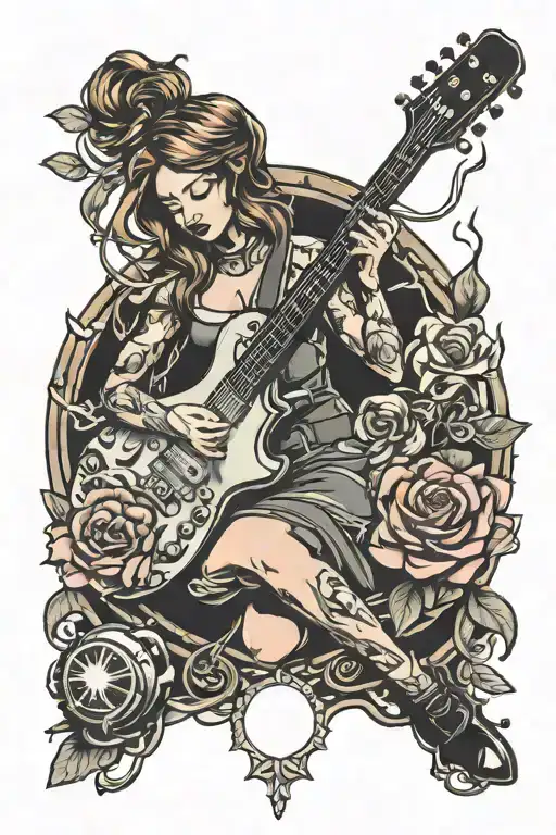 Eletric Guitar And Girl Sitting Together