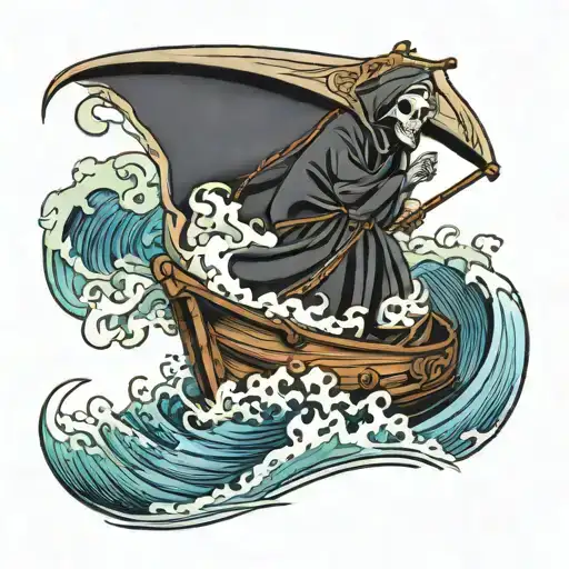 Grim Reaper On A Boat With Waves