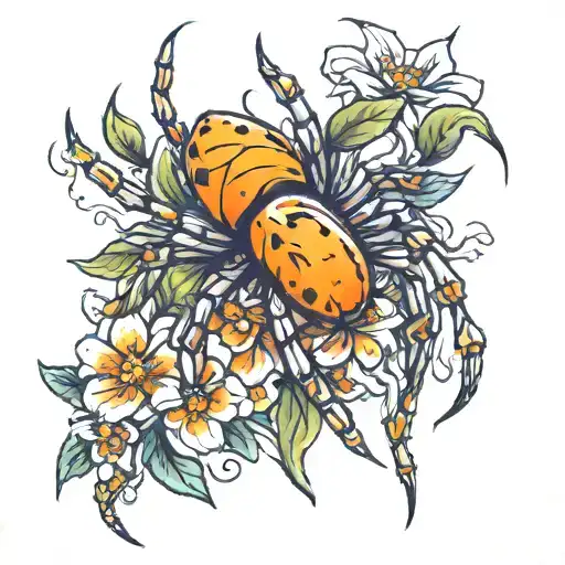 Orange Spider On Flowers Blooming