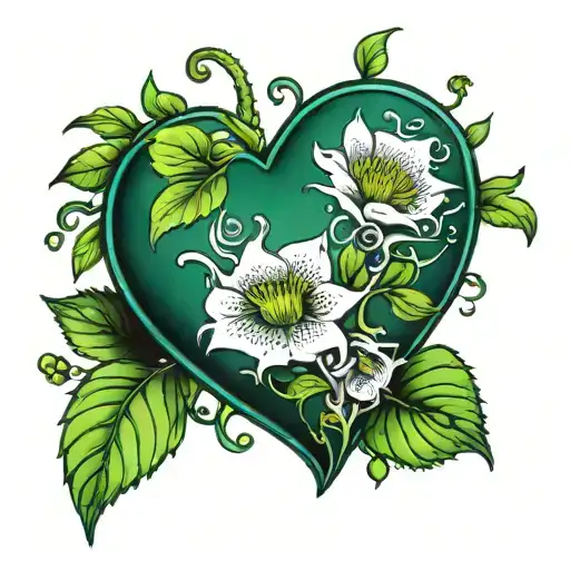 Dark Green Heart With Belladonna Plant And 3-Head Venus Fly Trap