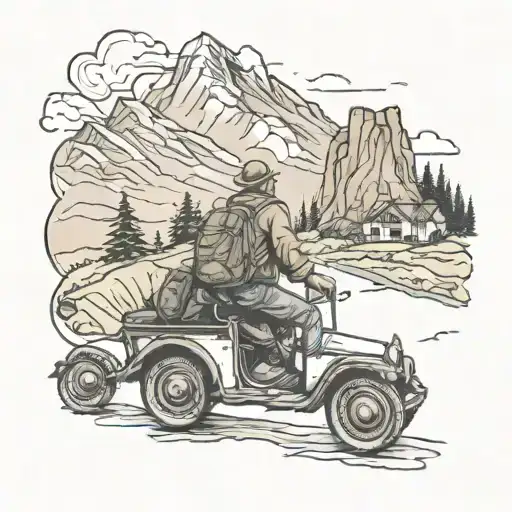 Men Alone Tracking On Mountains And Someone Traveling In Car On Road