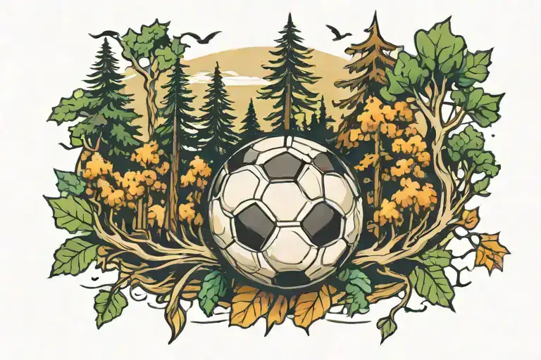Soccer Ball And Forest Trees Background Looking