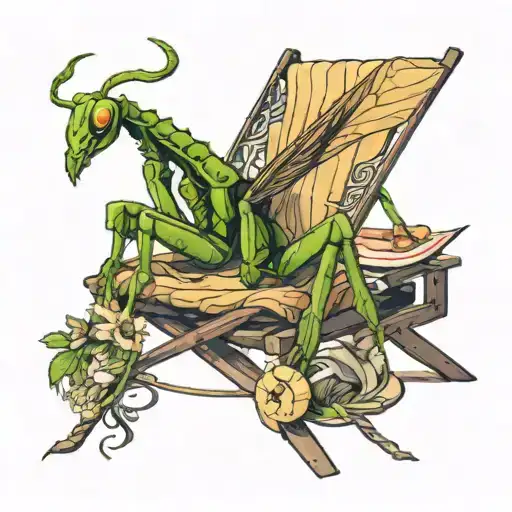 Praying Mantis On A Beach Lounge Chair