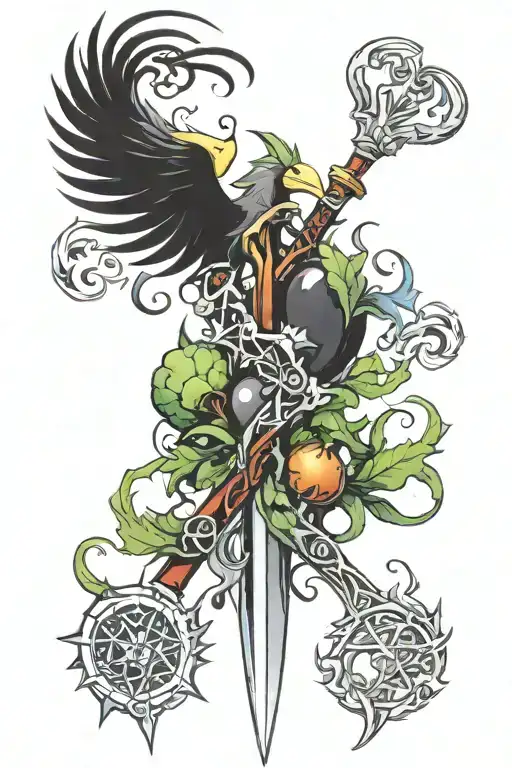 Vegetable With Kingdom Hearts Keyblades Somewhere In The Picture And A Phoenix