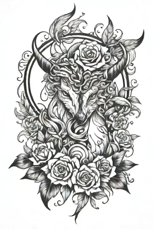 Flower Moon Merging Together Feathers Horns