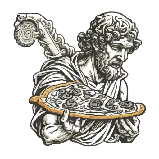 Roman Statue With A Piece Of Pizza For A Nose