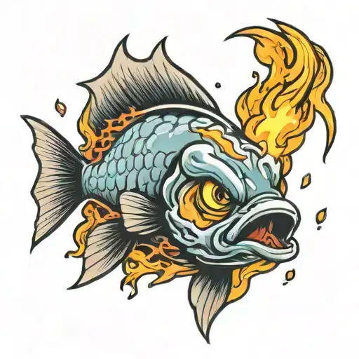 A Cartoon Fish Going Super Sayan With Flames Around It