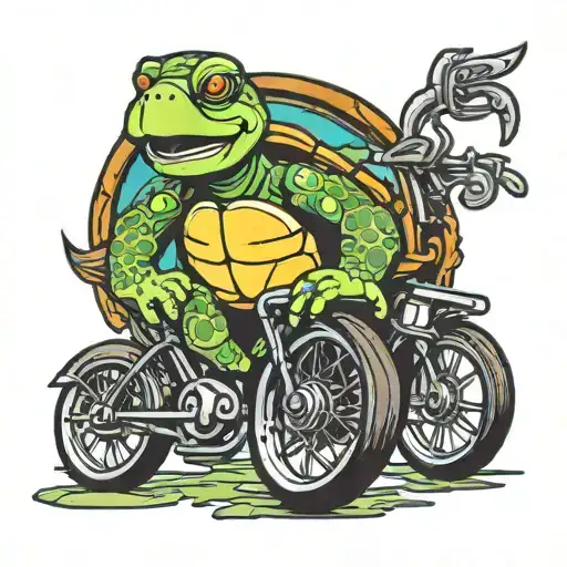 Turtle Riding A Bike Sweating Cartoon Character