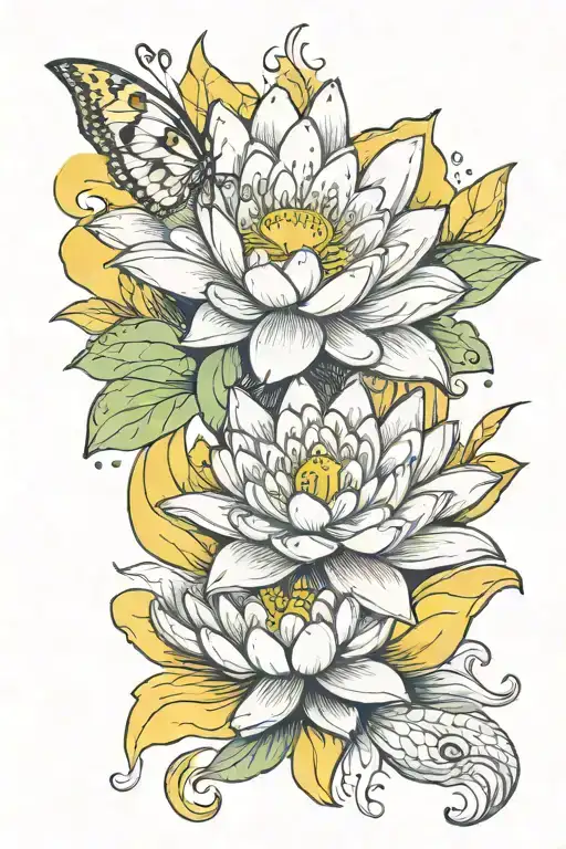 A Water Lilly Incorporate A Fish And Yellow Butterfly And The Words Tante Sue
