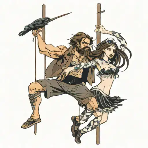 Buff Boy With Brown Hair And Girl With Crow Hair Pole Dancing