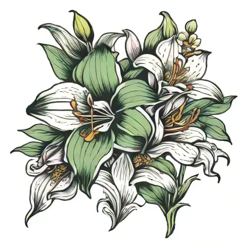 Lily And Orchid Bouquet Fine Line