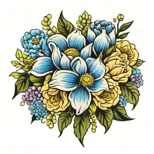 Bouquet Of Birth Flowers Wrapped