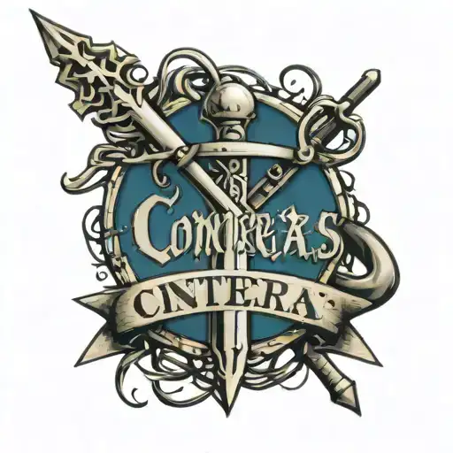 Contreras Last Name Old English Font With Sword Going Down The Middle And Barbed Wire Around It