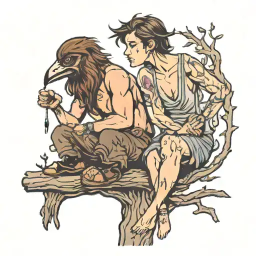 Buff Boy With Brown Hair And Girl With Crow Hair Sitting On A Tree