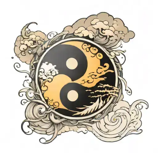 Ying Yang Of See And Sky Where The Sun Is In The Sky