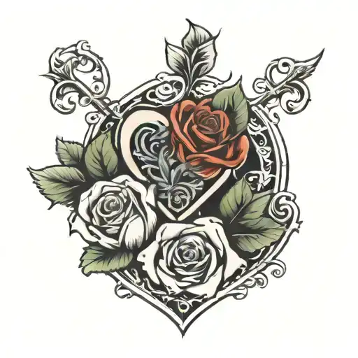 Heart With The Letter E Inside And A Rose