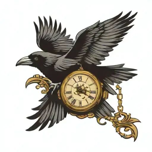 Raven Flying With Pocket Watch