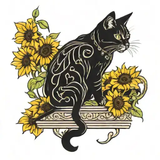 Queen Of Wands Cat Sunflowers