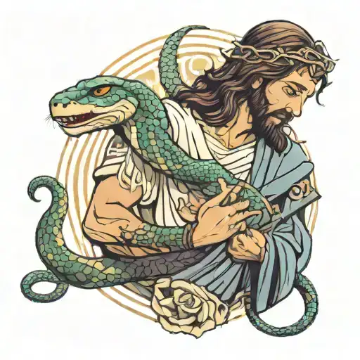 Jesus With A Snake Wrapped