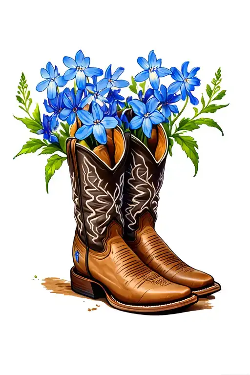 Bluebonnets Growing Out Of Cowboy Boots