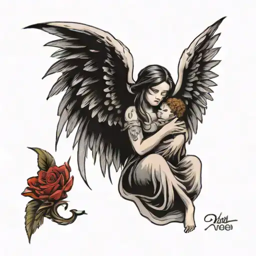 Fallen Angel Holding A Baby