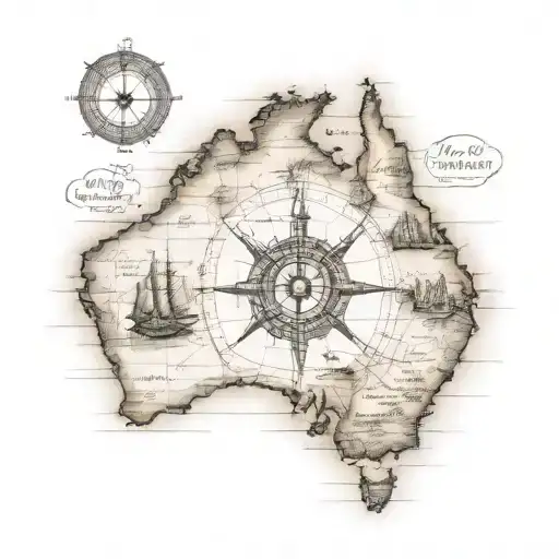 Old Map Of Australia With A Compass