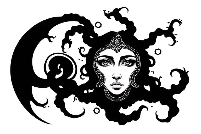 Medusa Face Is Moon And Sea